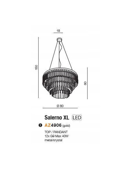 Lampa Kryształowa SALERNO XL GO - Złote Oświetlenie Glamour z 12 Punktami Świetlnymi do Salonu i Jadalni