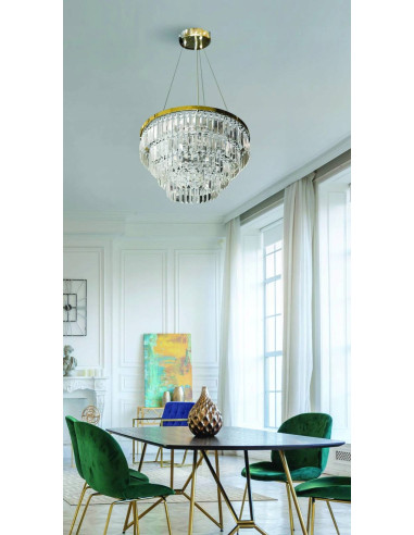 Lampa Kryształowa SALERNO XL GO - Złote Oświetlenie Glamour z 12 Punktami Świetlnymi do Salonu i Jadalni