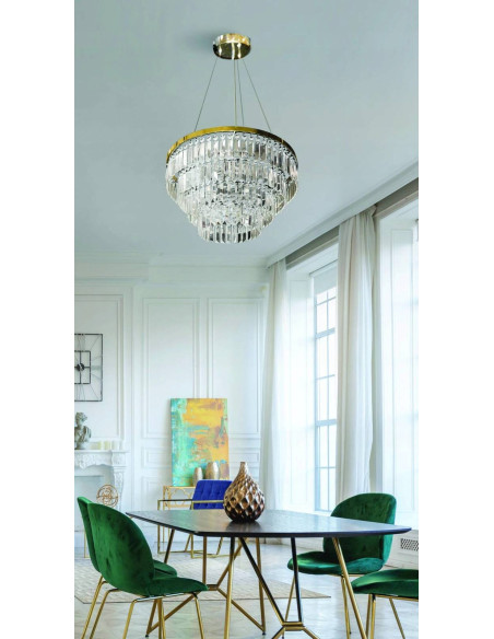 Lampa Kryształowa SALERNO XL GO - Złote Oświetlenie Glamour z 12 Punktami Świetlnymi do Salonu i Jadalni