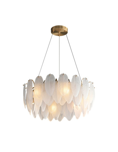 Lampa dekoracyjna PIUMA w kształcie piór z kryształami, złoty akcent do salonu, jadalni i biura, wysoka jakość