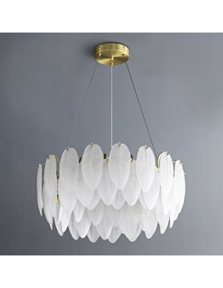 Lampa dekoracyjna PIUMA w kształcie piór z kryształami, złoty akcent do salonu, jadalni i biura, wysoka jakość