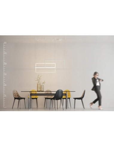 Nowoczesna regulowana lampa wisząca METRIC LED w kolorze białym - elegancja do salonu i jadalni.