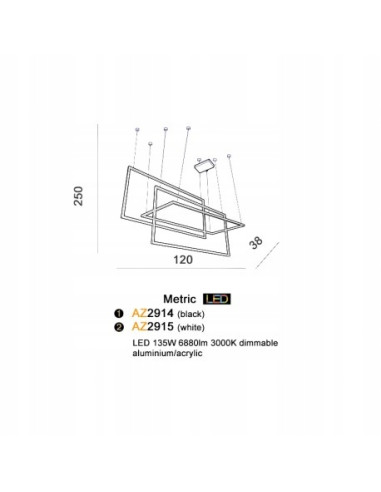 Nowoczesna regulowana lampa wisząca METRIC LED w kolorze białym - elegancja do salonu i jadalni.