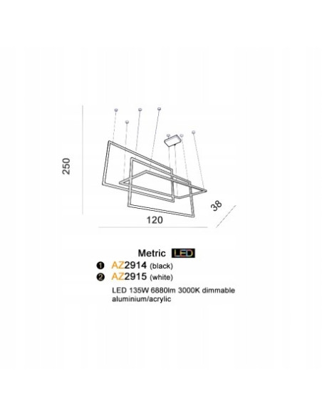 Nowoczesna regulowana lampa wisząca METRIC LED w kolorze białym - elegancja do salonu i jadalni.