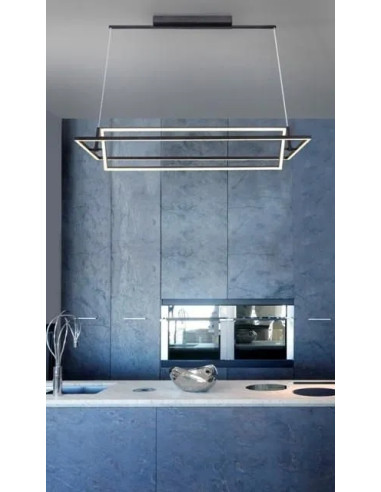 Nowoczesna lampa wisząca LED VIENA w białych prostokątach - elegancja do biura, jadalni i salonu.