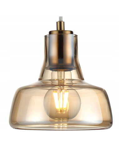 Lampa wisząca Haga 1 Reality E27 - Industrialne oświetlenie ze szklanym kloszem i mosiężnymi akcentami, regulacja wysokości