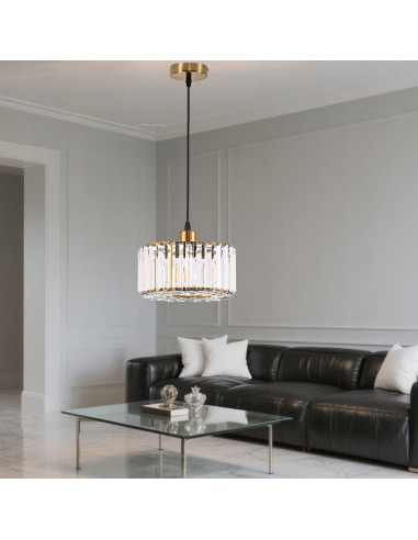 Lampa kryształowa Vetro w kolorze złotym, elegancka, regulowana wysokość do 120 cm, idealna do sypialni i salonu