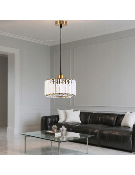 Lampa kryształowa Vetro w kolorze złotym, elegancka, regulowana wysokość do 120 cm, idealna do sypialni i salonu