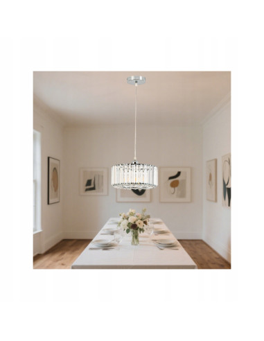 Lampa wisząca Vetro E27 z kryształkami – nowoczesny design w chromie, regulowana wysokość, idealna do eleganckich wnętrz.