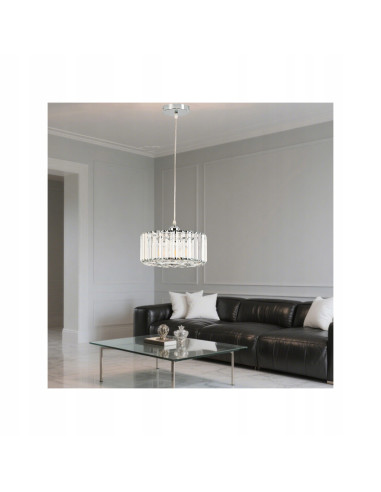 Lampa wisząca Vetro E27 z kryształkami – nowoczesny design w chromie, regulowana wysokość, idealna do eleganckich wnętrz.