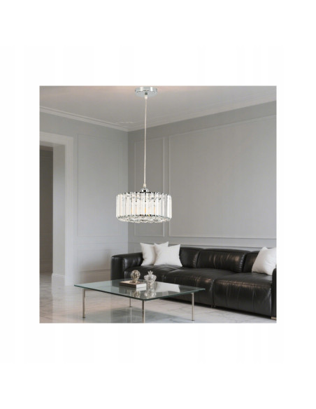 Lampa wisząca Vetro E27 z kryształkami – nowoczesny design w chromie, regulowana wysokość, idealna do eleganckich wnętrz.