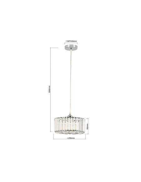 Lampa wisząca Vetro E27 z kryształkami – nowoczesny design w chromie, regulowana wysokość, idealna do eleganckich wnętrz.