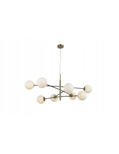 Lampa wisząca Oviedo z 8 białymi kloszami i złotą konstrukcją - eleganckie oświetlenie do wnętrz nowoczesnych.