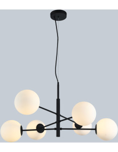 Lampa wisząca Oviedo 6 - czarna, nowoczesne oświetlenie do biura i salonu z białymi kloszami, 6 punktów świetlnych 2