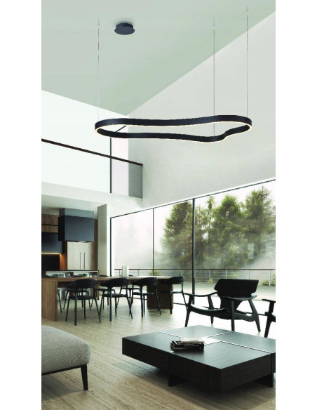 Nowoczesna Lampa Wisząca LED MIRABELLA 120cm, Czarna, Z Funkcją Ściemniania, Ciepłe Światło 3000K, Do Salonu i Sypialni