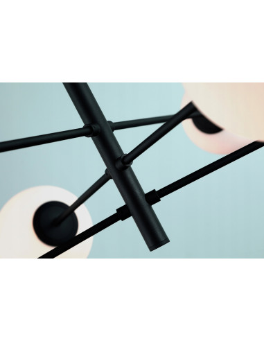 Lampa wisząca Oviedo 6 - czarna, nowoczesne oświetlenie do biura i salonu z białymi kloszami, 6 punktów świetlnych