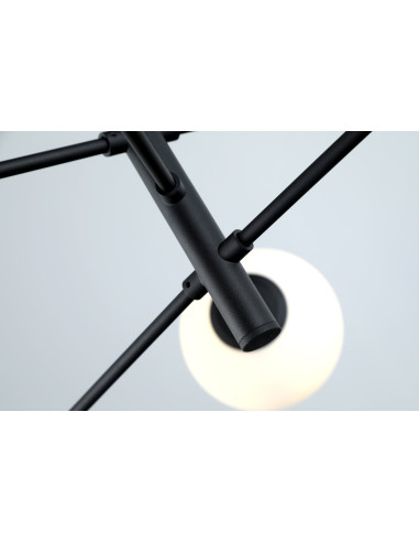 Lampa wisząca Oviedo 6 - czarna, nowoczesne oświetlenie do biura i salonu z białymi kloszami, 6 punktów świetlnych