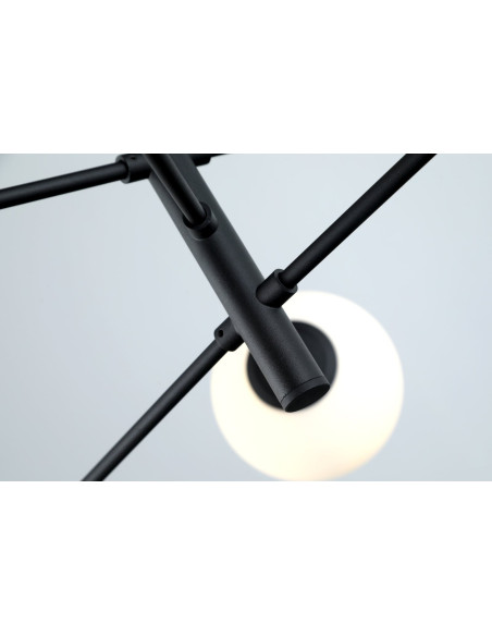 Lampa wisząca Oviedo 6 - czarna, nowoczesne oświetlenie do biura i salonu z białymi kloszami, 6 punktów świetlnych