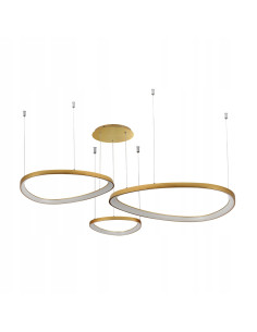 Lampa wisząca AMANDA LED w złotych, giętych ringach - nowoczesne oświetlenie do eleganckich wnętrz