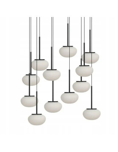 Lampa wisząca SERENITY 12 czarna z białymi klosikami, nowoczesna i elegancka, 84W LED, do biura i korytarzy, 303 cm.