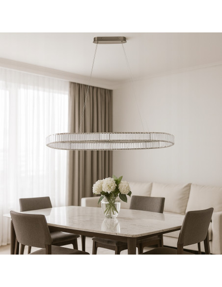 Elegancka lampa sufitowa SPARKING PENDANT LED 120 cm w chromie - designerskie oświetlenie do jadalni i salonu