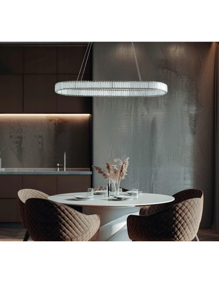 Elegancka lampa sufitowa SPARKING PENDANT LED 120 cm w chromie - designerskie oświetlenie do jadalni i salonu