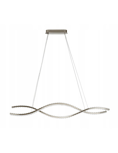 Lampa wisząca SPARK WAVES LED z kryształami, zdalne sterowanie, nowoczesny design, srebrna, 150 cm do salonu i jadalni