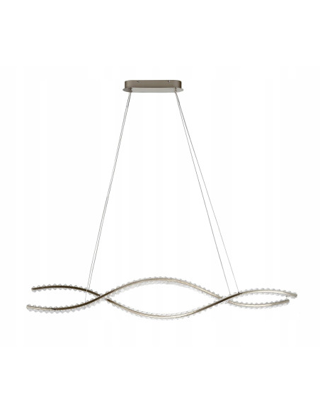 Lampa wisząca SPARK WAVES LED z kryształami, zdalne sterowanie, nowoczesny design, srebrna, 150 cm do salonu i jadalni