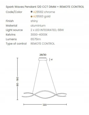 Lampa wisząca SPARK WAVES z LED - nowoczesny design, regulowana wysokość, elegancki akcent do jadalni i salonu.