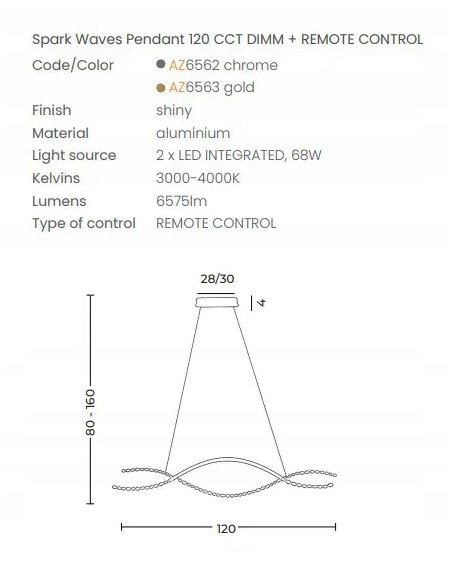 Lampa wisząca SPARK WAVES z LED - nowoczesny design, regulowana wysokość, elegancki akcent do jadalni i salonu.