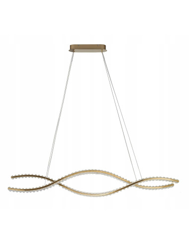 Lampa wisząca SPARK WAVES w złocie z kryształami, nowoczesne staranowanie oświetlenia, regulowana wysokość.