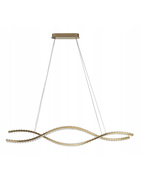Lampa wisząca SPARK WAVES w złocie z kryształami, nowoczesne staranowanie oświetlenia, regulowana wysokość.