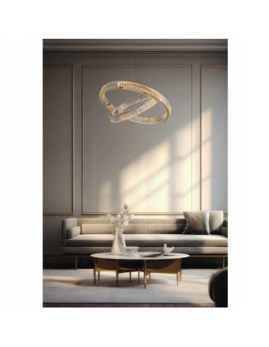 Lampa sufitowa LED SPARK PENDANT, chromowa z regulacją, nowoczesny design do salonu i jadalni, 6160 lumenów