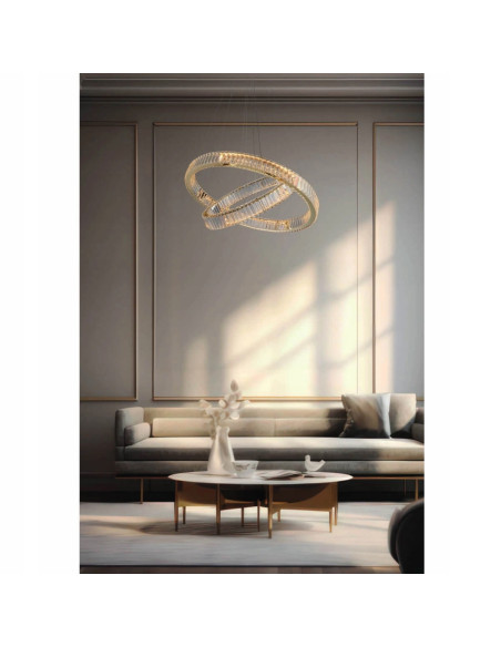 Lampa Wisząca SPARK 60+80 LED z Kryształami w Złotym Wykończeniu - Nowoczesna Elegancja do Twojego Wnętrza