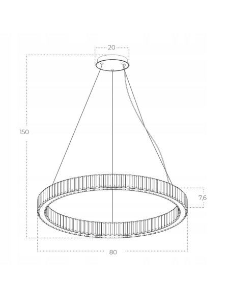 Nowoczesna Lampa Wisząca SPARK PENDANT 80 w Złocie z Kryształowymi Detalami, 72W LED, Regulowana Wysokość