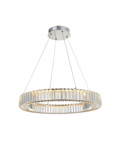 Nowoczesny żyrandol LED RING z kryształami 60 cm, chromowany, idealny do salonu, sypialni i jadalni, AZzardo