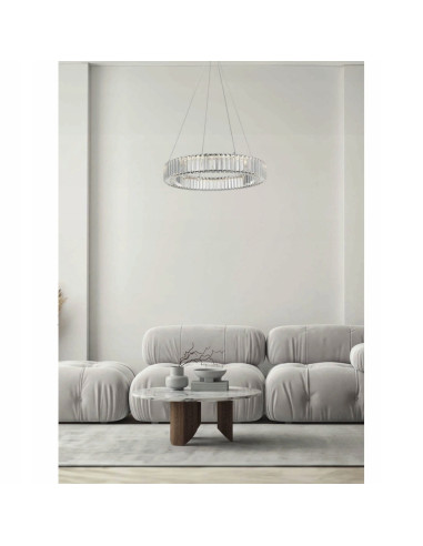 Nowoczesny żyrandol LED RING z kryształami 60 cm, chromowany, idealny do salonu, sypialni i jadalni, AZzardo