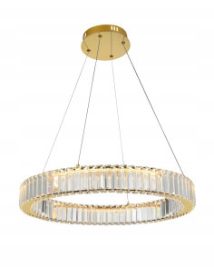 Lampa wisząca Ring SPARK PENDANT 60 LED z regulacją, złota z kryształami, nowoczesny design, ściemnialna, 150 cm wysokości