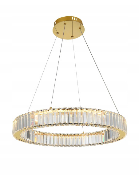 Lampa wisząca Ring SPARK PENDANT 60 LED z regulacją, złota z kryształami, nowoczesny design, ściemnialna, 150 cm wysokości