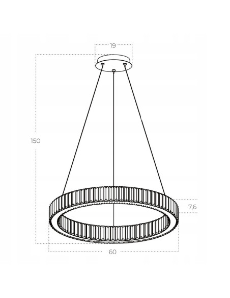Lampa wisząca Ring SPARK PENDANT 60 LED z regulacją, złota z kryształami, nowoczesny design, ściemnialna, 150 cm wysokości