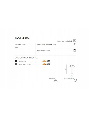 Lampa ogrodowa ROLF 2 w kolorze czarnym – eleganckie oświetlenie zewnętrzne, IP44, 2 źródła światła, wysoka jakość