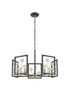 Elegancki żyrandol CAROLINE z kryształami w czarno-złotej ramie, nowoczesny lampion 5xE14 do salonu i jadalni