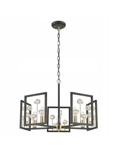 Elegancki żyrandol CAROLINE z kryształami w czarno-złotej ramie, nowoczesny lampion 5xE14 do salonu i jadalni