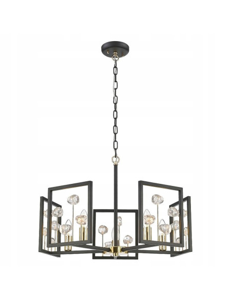 Elegancki żyrandol CAROLINE z kryształami w czarno-złotej ramie, nowoczesny lampion 5xE14 do salonu i jadalni