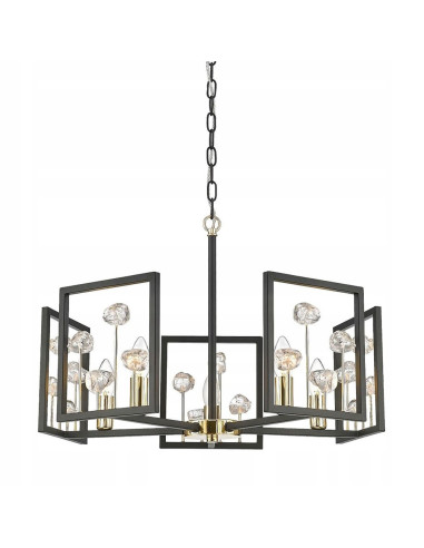 Elegancki żyrandol CAROLINE z kryształami w czarno-złotej ramie, nowoczesny lampion 5xE14 do salonu i jadalni