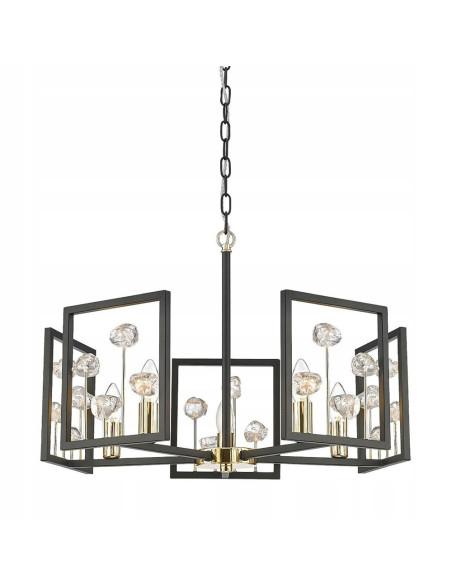 Elegancki żyrandol CAROLINE z kryształami w czarno-złotej ramie, nowoczesny lampion 5xE14 do salonu i jadalni