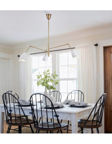 Żyrandol RAGNO w złocie z białymi kloszami - nowoczesne oświetlenie do biura, jadalni i salonu