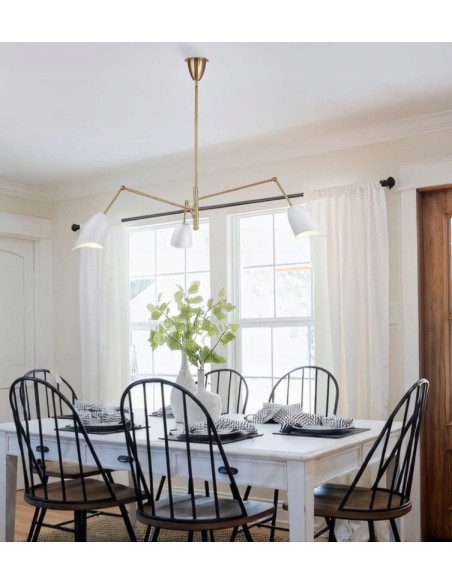 Żyrandol RAGNO w złocie z białymi kloszami - nowoczesne oświetlenie do biura, jadalni i salonu