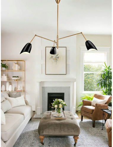 Żyrandol RAGNO w złocie z białymi kloszami - nowoczesne oświetlenie do biura, jadalni i salonu