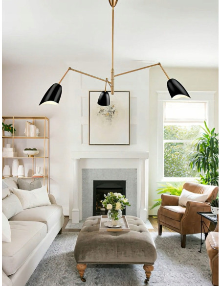 Żyrandol RAGNO w złocie z białymi kloszami - nowoczesne oświetlenie do biura, jadalni i salonu